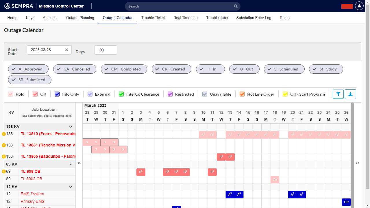 Outage Calendar