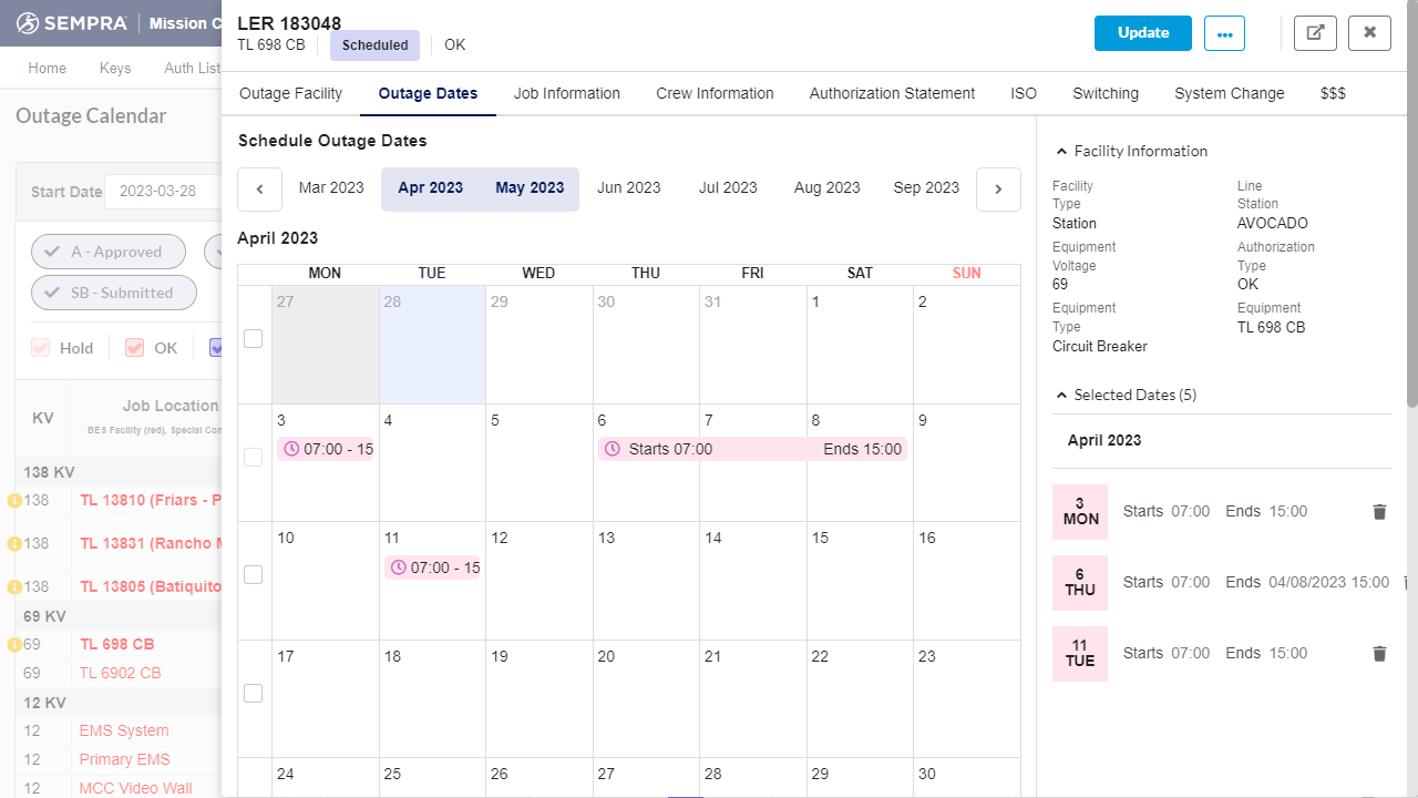 Outage Dates