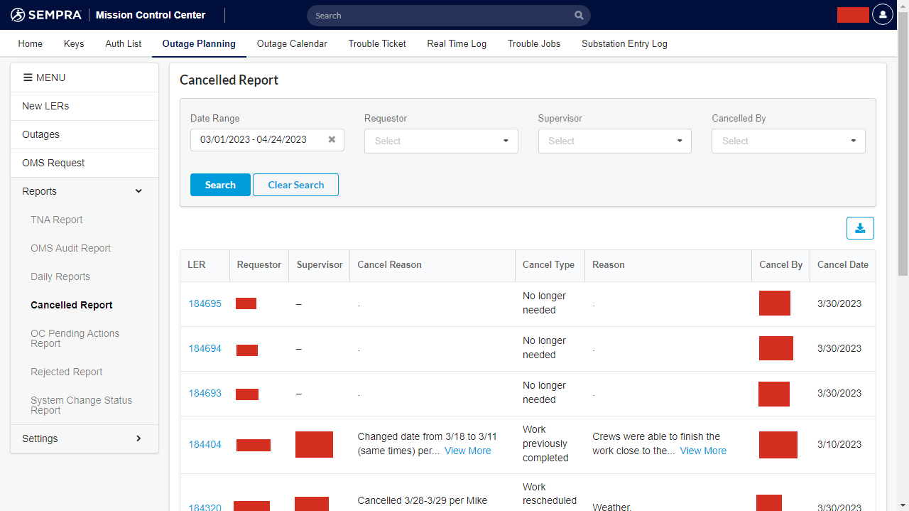 Cancelled Report